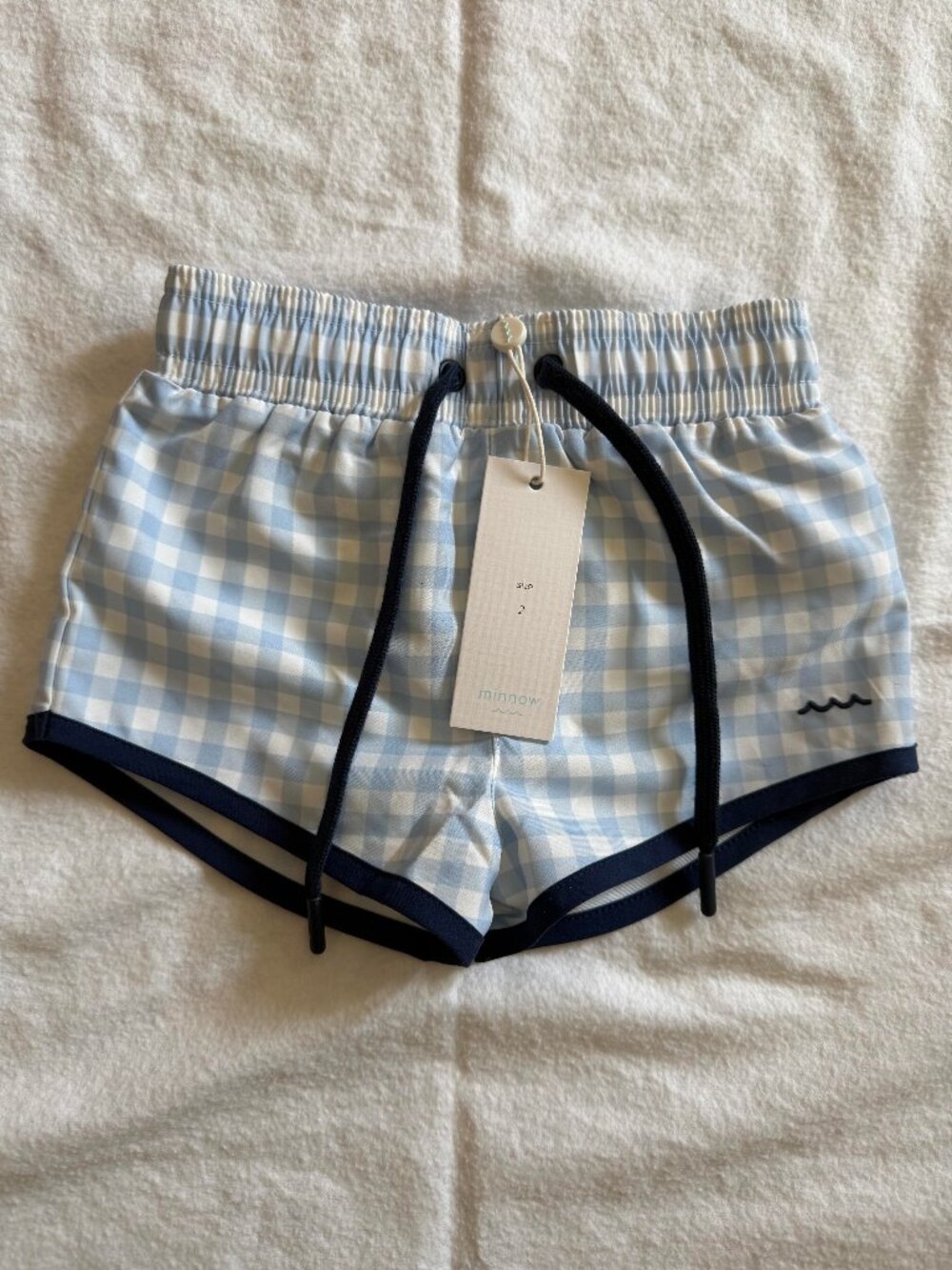 minnow boys oasis blue gingham boardie swim 2T